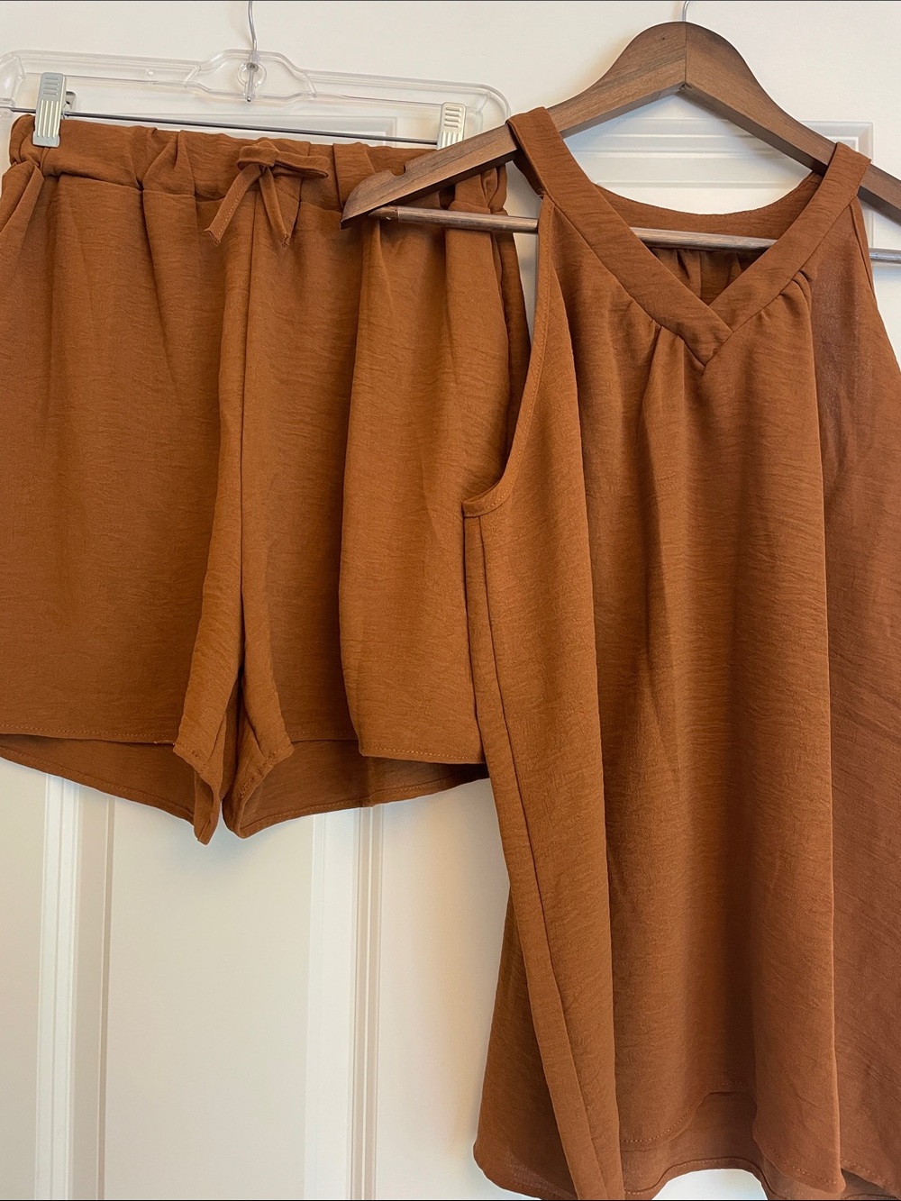 Rust Brown Two-Piece Tank Top & Shorts Set